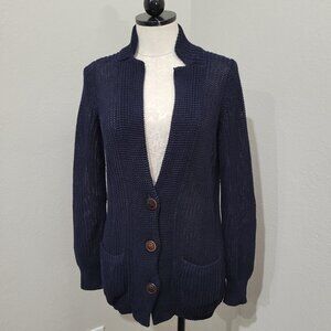 VINCE 100% Linen Cardigan sweater navy blue open knit size small
